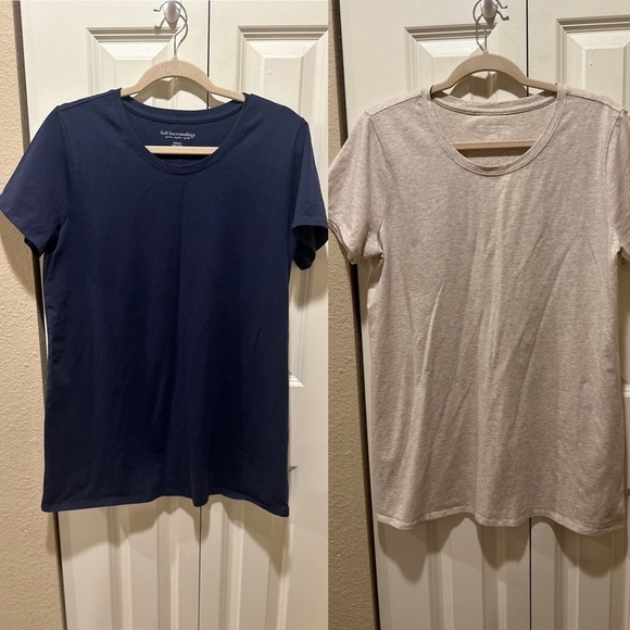 Soft Surroundings Pima Cotton Crewneck T-Shirt Bundle(2) Navy/Cream, size M - Picture 1 of 9